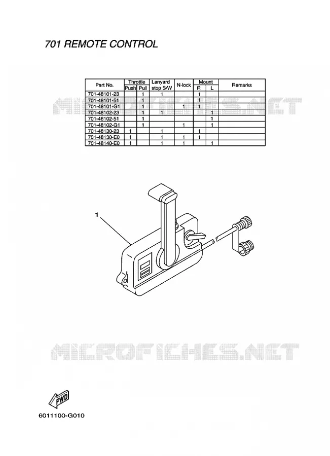 BOITIER DE COMMANDE A DISTANCE 1 Yamaha OUTBOARD ENGINES 2011 2011 RIGGING REMOCON-2011  RIGGING REMOCON-2011