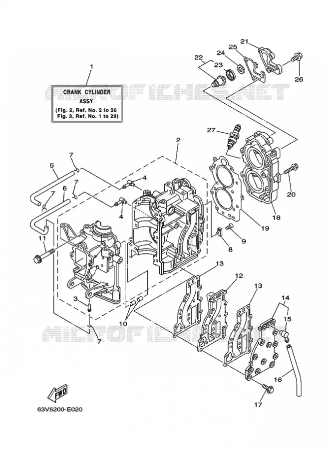 CYLINDRE / CARTER MOTEUR Yamaha OUTBOARD ENGINES 9.9hp (7.3kW) 2010 9.9  9.9FMHL