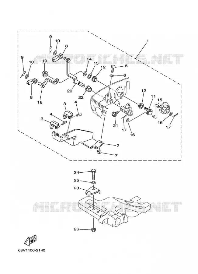 BOITIER DE COMMANDE A DISTANCE Yamaha OUTBOARD ENGINES 9.9hp (7.3kW) 2008 9.9  9.9F