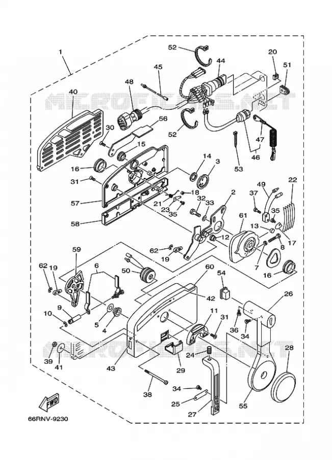 BOITIER DE COMMANDE A DISTANCE Yamaha OUTBOARD ENGINES 9.9hp (7.3kW) 1999 9.9  9.9F