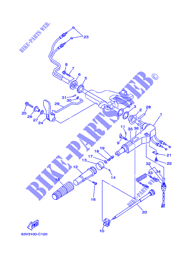 DIRECTION pour Yamaha 15F Manual Starter, Tiller Handle, Manual Tilt, Shaft 15