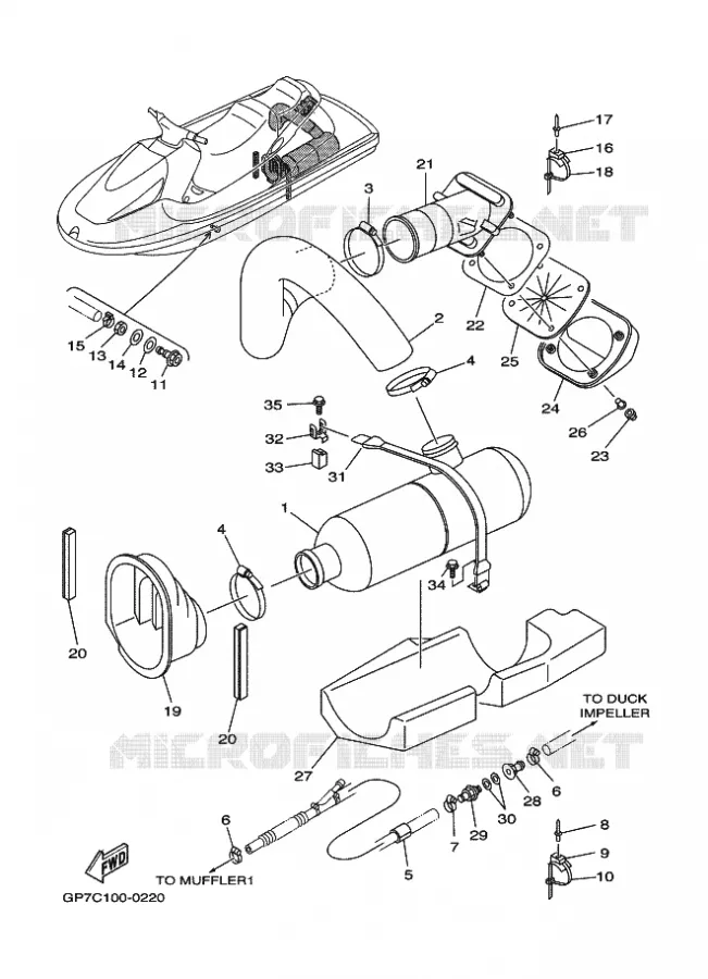ECHAPPEMENT 2 Yamaha Waverunner 760 2001 JET FOR GP760  JET FOR GP760
