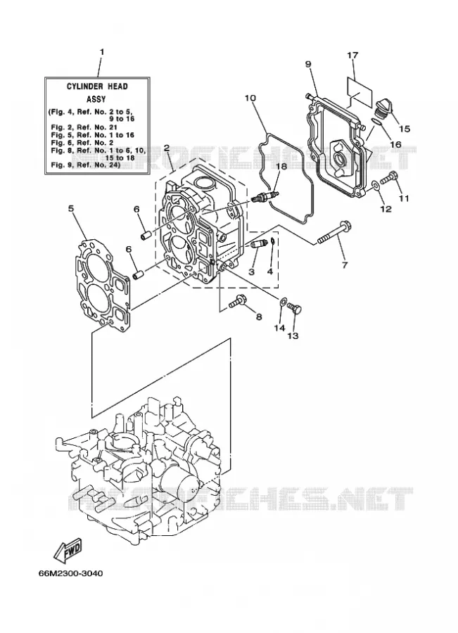 CYLINDRE / CARTER MOTEUR 2 Yamaha OUTBOARD ENGINES 15hp (11.0kW) 2003 F15  F15AMHS