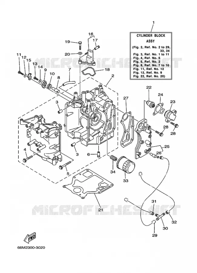 CYLINDRE / CARTER MOTEUR 1 Yamaha OUTBOARD ENGINES 15hp (11.0kW) 2003 F15  F15AMHL