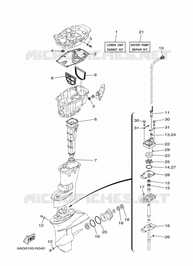 KIT DE REPARATION 3 Yamaha OUTBOARD ENGINES 15hp (11.0kW) 2014 F15  F15CEL