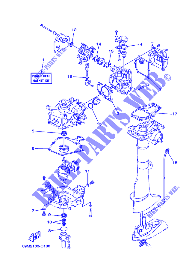 KIT DE REPARATION 1 pour Yamaha F2.5A Manual Starter, Tiller Handle, Manual Tilt, Shaft 20