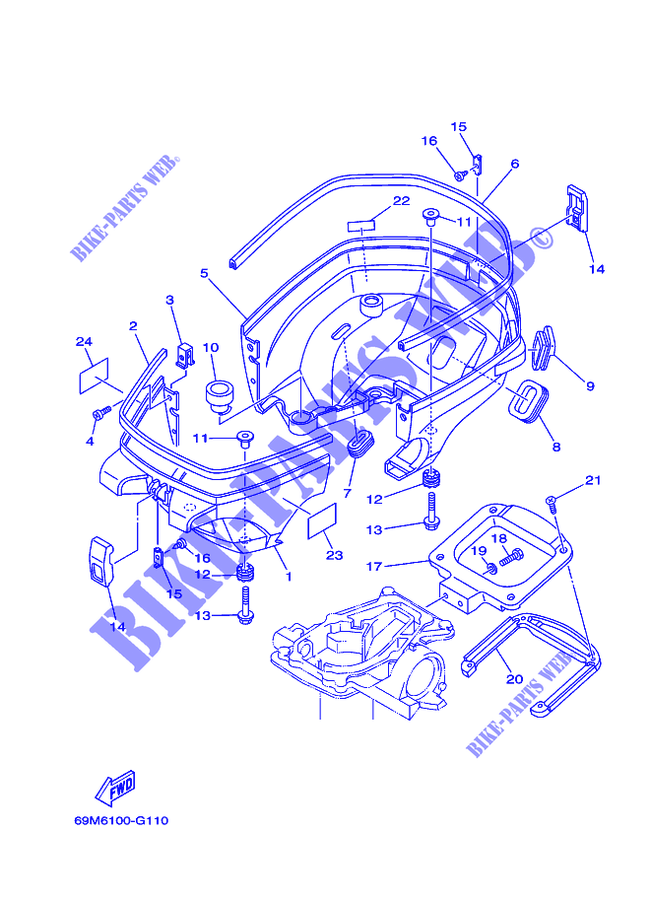 CAPOT INFERIEUR pour Yamaha F2.5A Manual Starter, Tiller Handle, Manual Tilt, Shaft 15