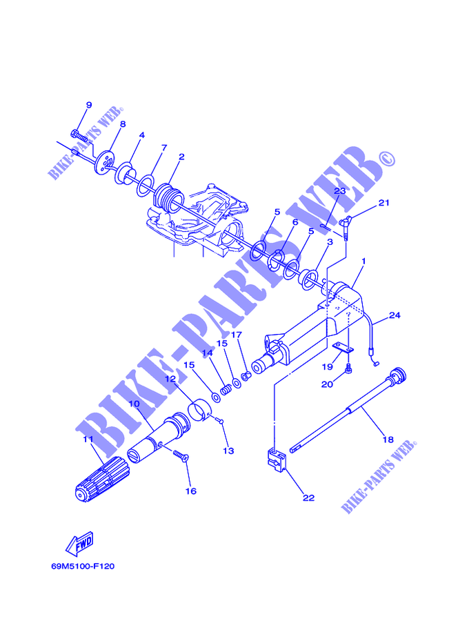DIRECTION pour Yamaha F2.5A Manual Starter, Tiller Handle, Manual Tilt, Shaft 20