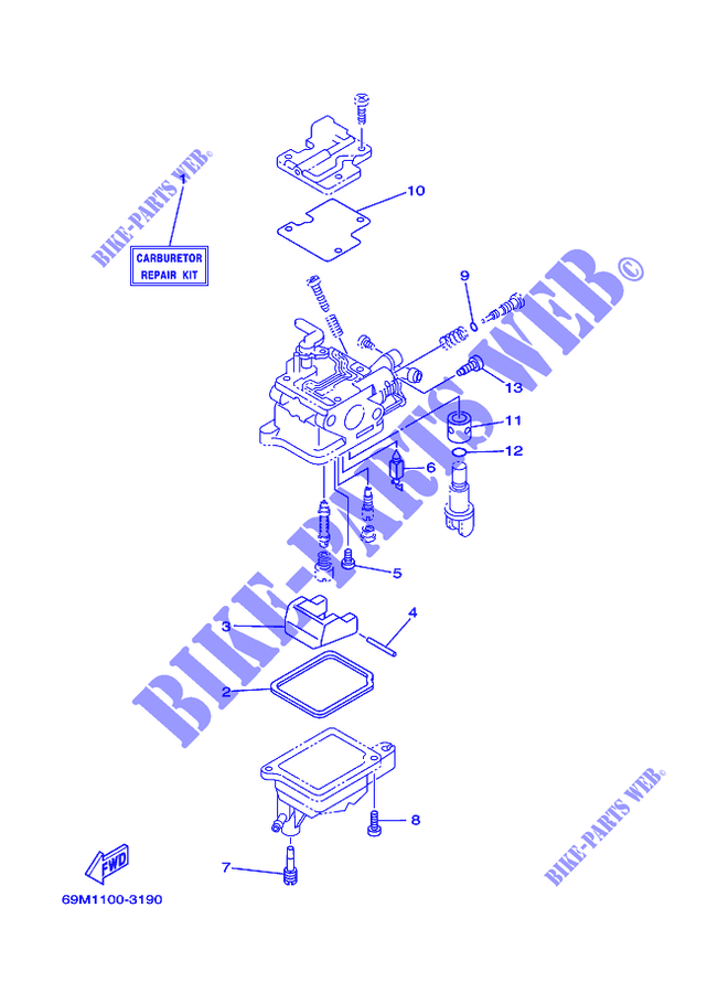 KIT DE REPARATION 2 pour Yamaha F2.5A Manual Starter, Tiller Handle, Manual Tilt, Shaft 15