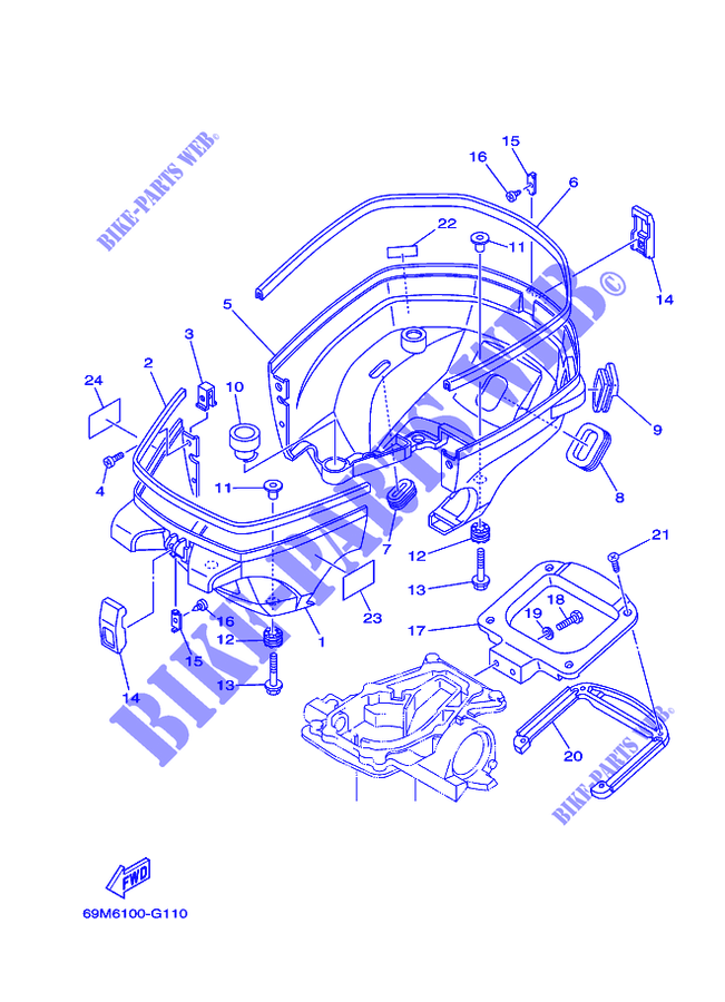 CAPOT INFERIEUR pour Yamaha F2.5A 4 Stroke, Manual Starter, Tiller Handle, Manual Tilt de 2008