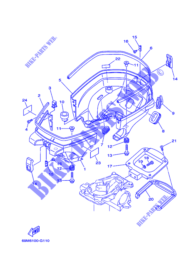 CAPOT INFERIEUR pour Yamaha F2.5A 4 Stroke, Manual Starter, Tiller Handle, Manual Tilt de 2008