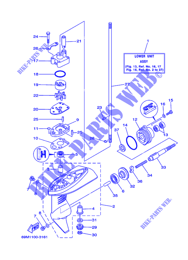 BOITIER D'HELICE ET TRANSMISSION 1 pour Yamaha F2.5A 4 Stroke, Manual Starter, Tiller Handle, Manual Tilt de 2008