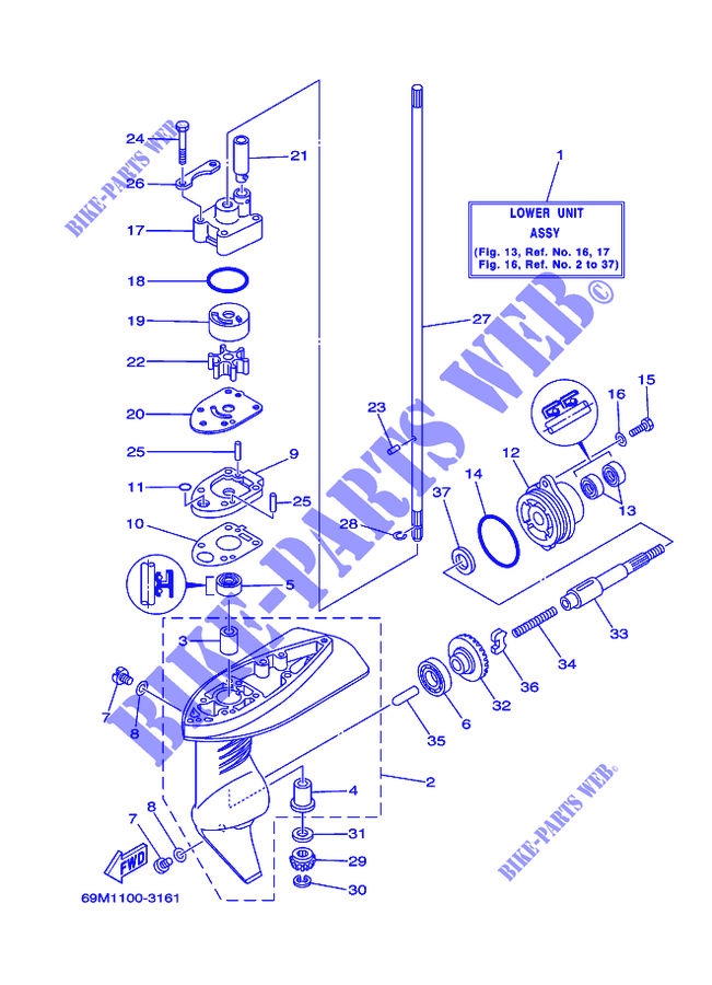 BOITIER D'HELICE ET TRANSMISSION 1 pour Yamaha F2.5A 4 Stroke, Manual Starter, Tiller Handle, Manual Tilt de 2007