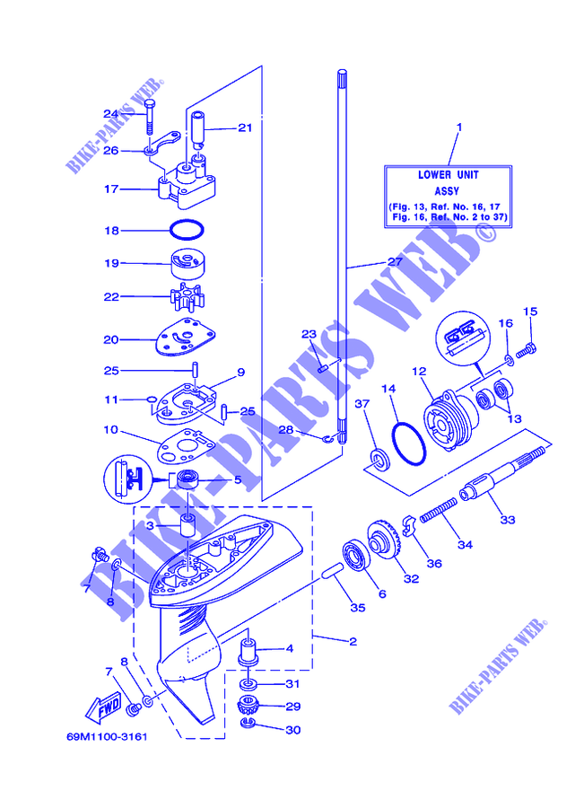 BOITIER D'HELICE ET TRANSMISSION 1 pour Yamaha F2.5A 4 Stroke, Manual Starter, Tiller Handle, Manual Tilt de 2007