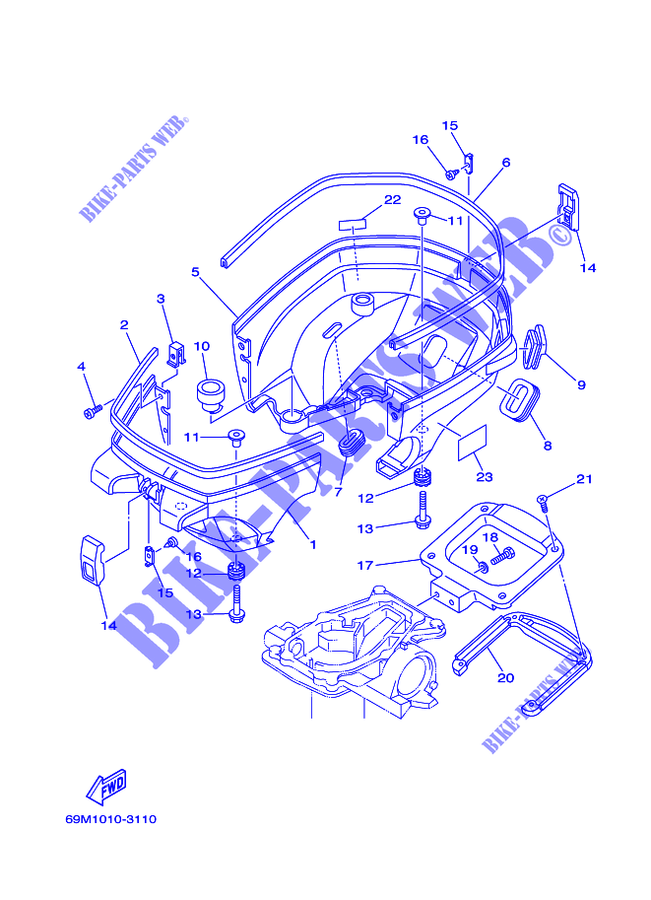 CAPOT INFERIEUR pour Yamaha F2.5A 4 Stroke, Manual Starter, Tiller Handle, Manual Tilt de 2007