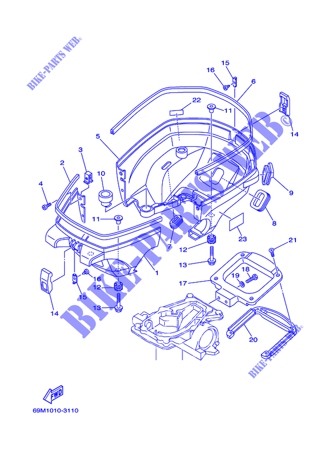 CAPOT INFERIEUR pour Yamaha F2.5M Manual Starter, Tiller Handle, Manual Tilt, Shaft 20