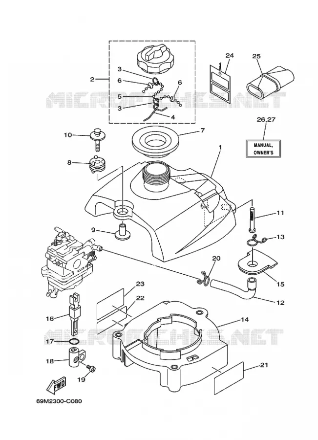 CARBURATEUR Yamaha OUTBOARD ENGINES 2.5hp (1.8kW) 2004 F2.5  F2.5MSHC