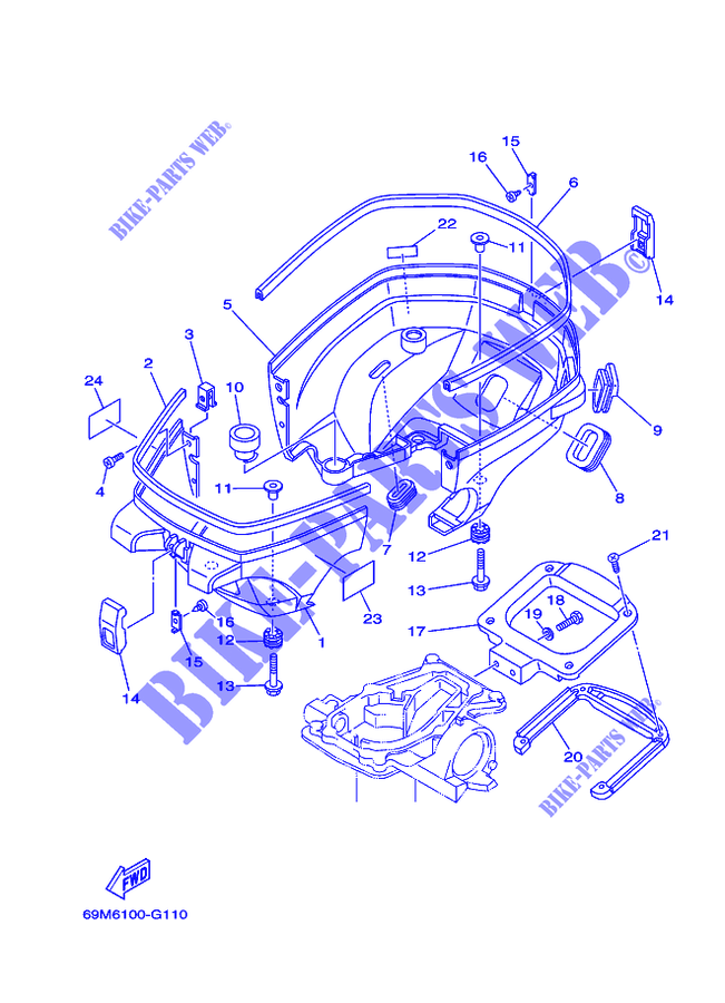 CAPOT INFERIEUR pour Yamaha F2.5A Manual Starter, Tiller Handle, Manual Tilt, Shaft 20