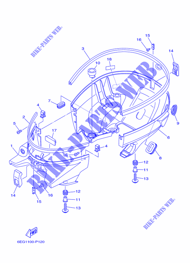 CAPOT INFERIEUR pour Yamaha F2.5B Manual Starter, Tiller Handle, Manual Tilt, Shaft 15