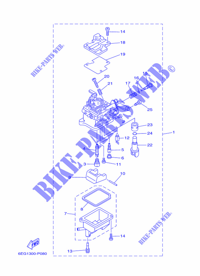 CARBURATEUR pour Yamaha F2.5B Manual Starter, Tiller Handle, Manual Tilt, Shaft 20