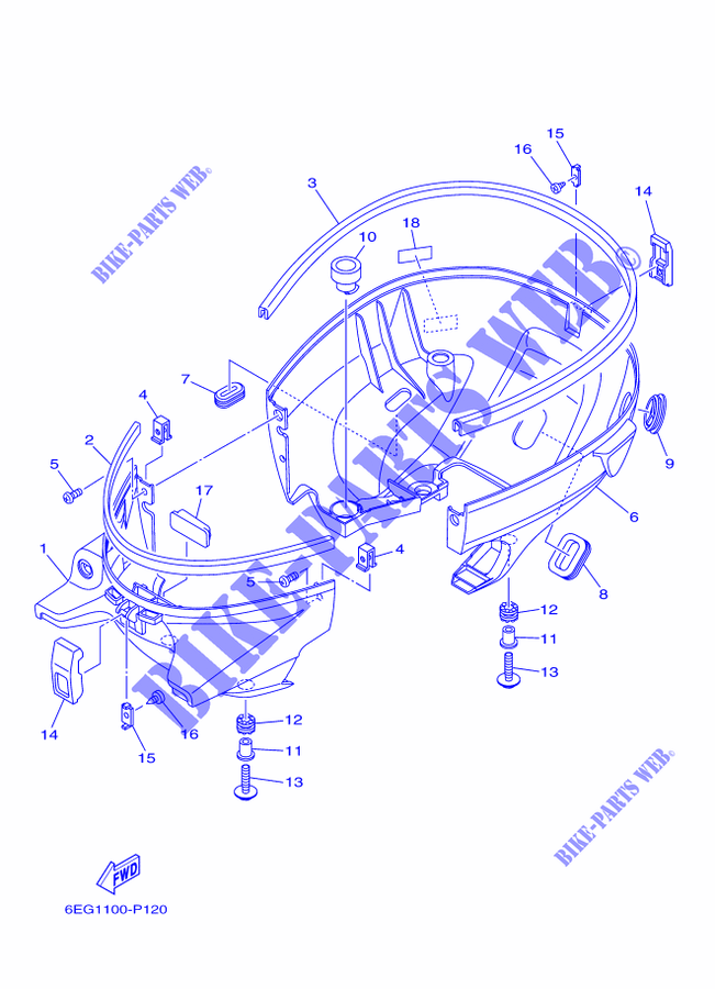 CAPOT INFERIEUR pour Yamaha F2.5B Manual Starter, Tiller Handle, Shaft 20
