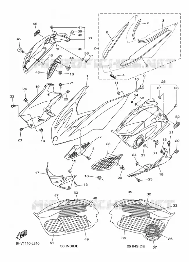 COUVERCLE CARROSSERIE AVANT Yamaha snowmobiles 1000 2017 RS VECTOR  RS10ST2