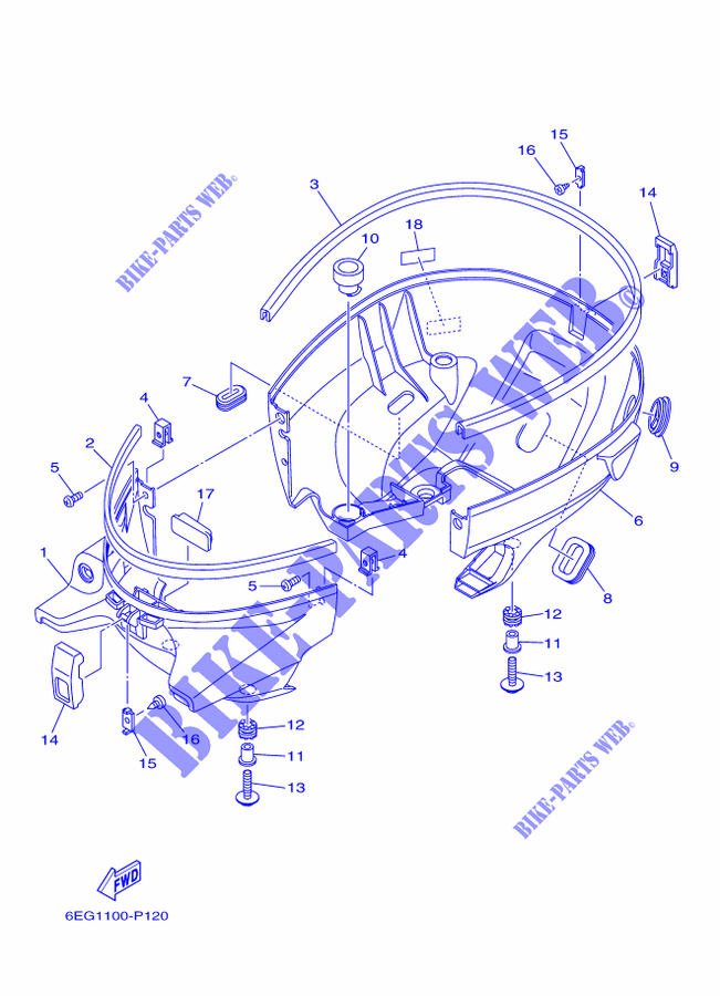 CAPOT INFERIEUR pour Yamaha F2.5B Manual Starter, Tiller Handle, Manual Tilt, Shaft 15