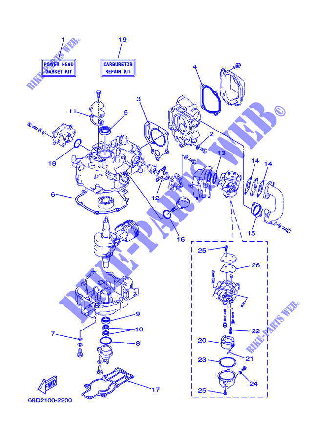 KIT DE REPARATION 1 pour Yamaha F4A 4 Stroke, Manual Starter, Tiller Handle, Manual Tilt de 2008