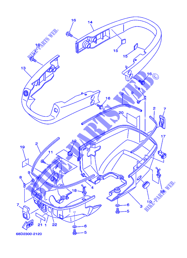 CAPOT INFERIEUR pour Yamaha F4A Manual Starter, Tiller Handle, Manual Tilt, Shaft 20