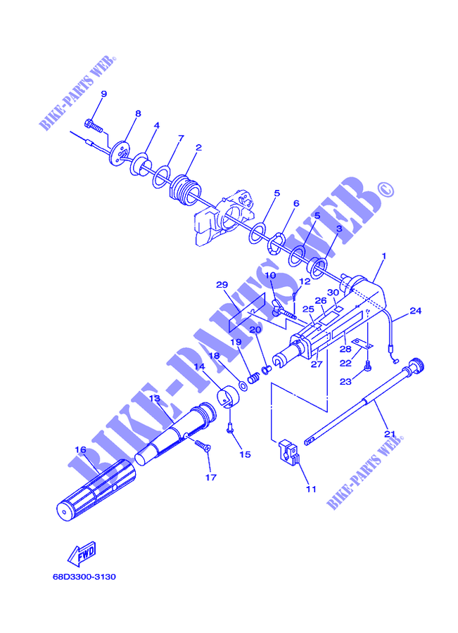 DIRECTION pour Yamaha F4A Manual Starter, Tiller Handle, Manual Tilt, Shaft 15