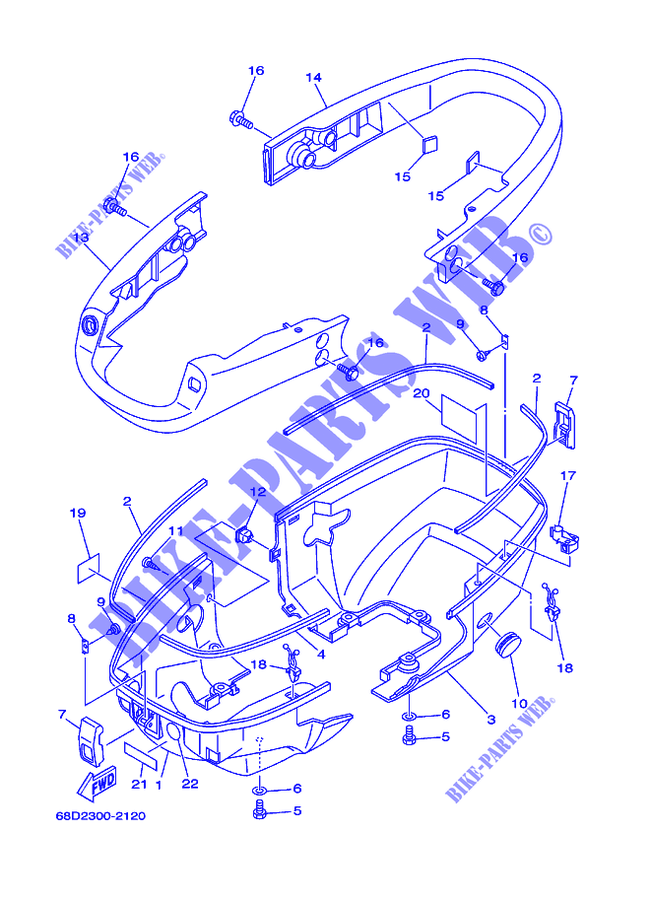 CAPOT INFERIEUR pour Yamaha F4A Manual Starter, Tiller Handle, Manual Tilt, Shaft 15