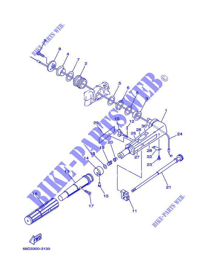 DIRECTION pour Yamaha F4A Manual Starter, Tiller Handle, Manual Tilt, Shaft 20