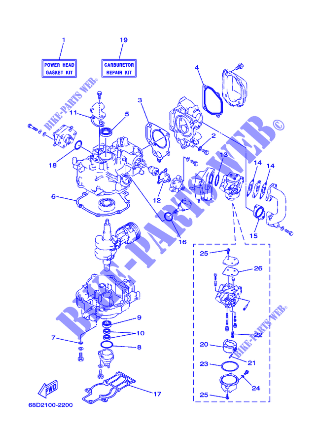 KIT DE REPARATION 1 pour Yamaha F4A 4 Stroke, Manual Starter, Tiller Handle, Manual Tilt de 2002