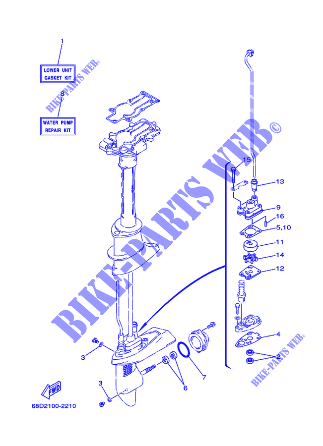 KIT DE REPARATION 2 pour Yamaha F4A 4 Stroke, Manual Starter, Tiller Handle, Manual Tilt de 2002
