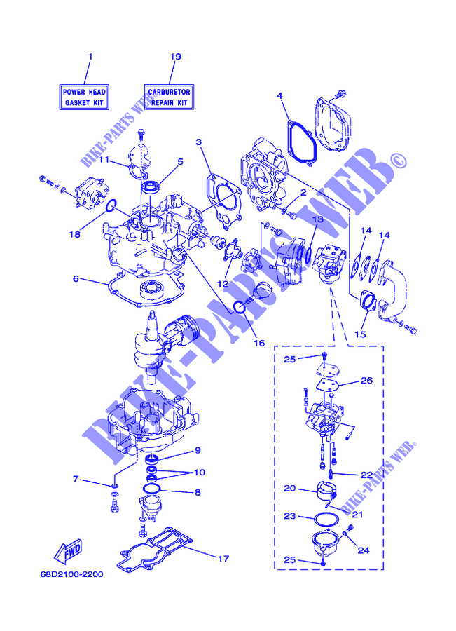 KIT DE REPARATION 1 pour Yamaha F4A 4 Stroke, Manual Starter, Tiller Handle, Manual Tilt de 2002