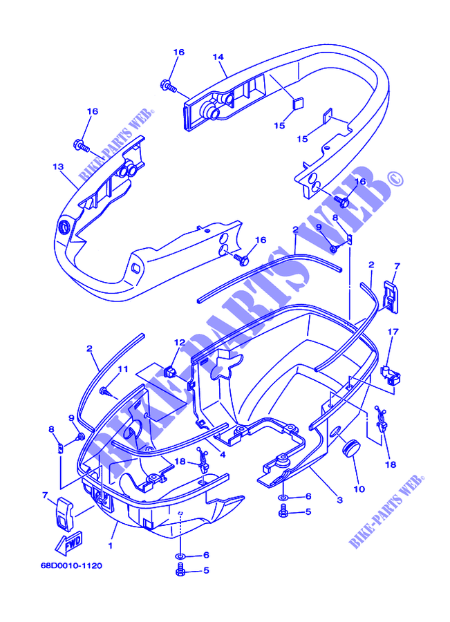 CAPOT INFERIEUR pour Yamaha F4A 4 Stroke, Manual Starter, Tiller Handle, Manual Tilt de 2001