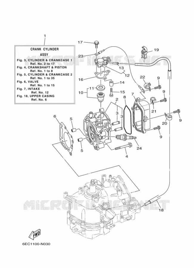 CYLINDRE / CARTER MOTEUR 1 Yamaha OUTBOARD ENGINES 4hp (2.9kW) 2016 F4  F4BMHS