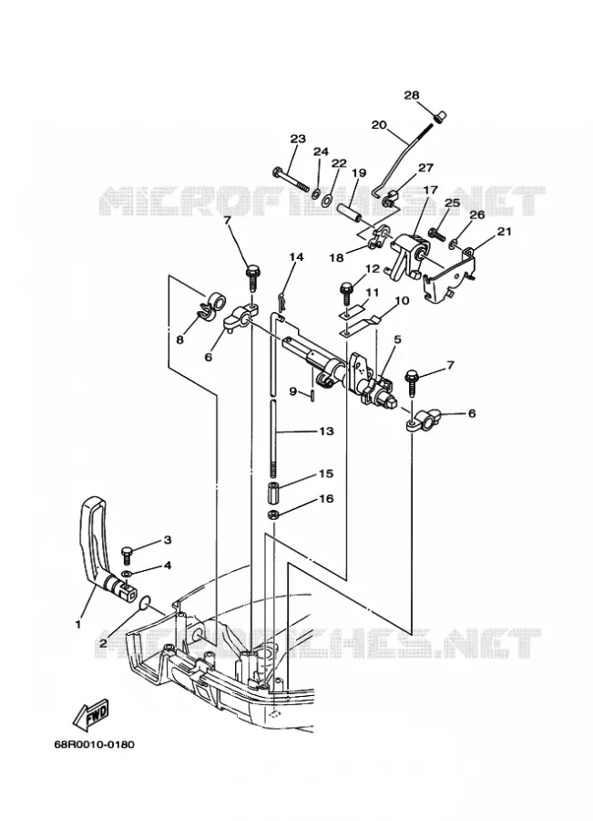 COMMANDE D'ACCELERATEUR Yamaha OUTBOARD ENGINES 6hp (4.4kW) 2002 F6  F6MSHA