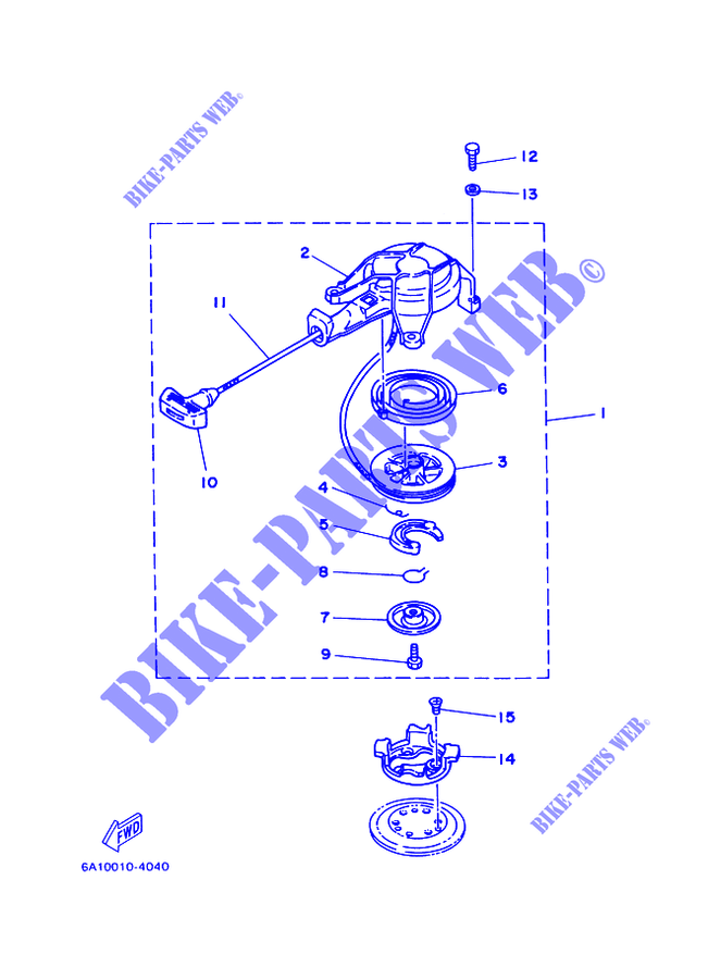 DEMARREUR pour Yamaha 2B Manual Starter, Tiller Handle, Manual Tilt, Pre-Mixing de 2002