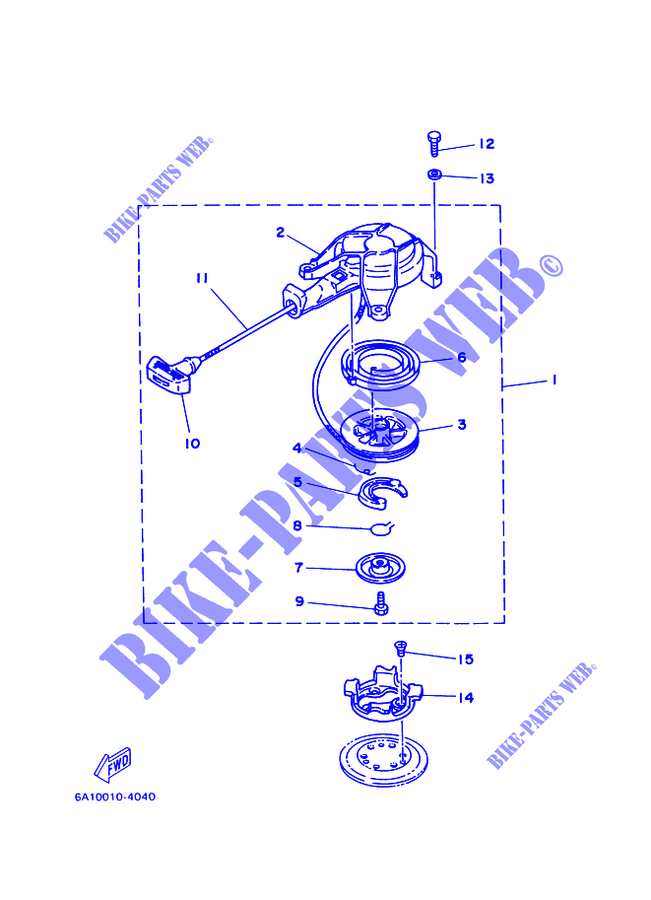 DEMARREUR pour Yamaha 2B Manual Starter, Tiller Handle, Manual Tilt de 1999