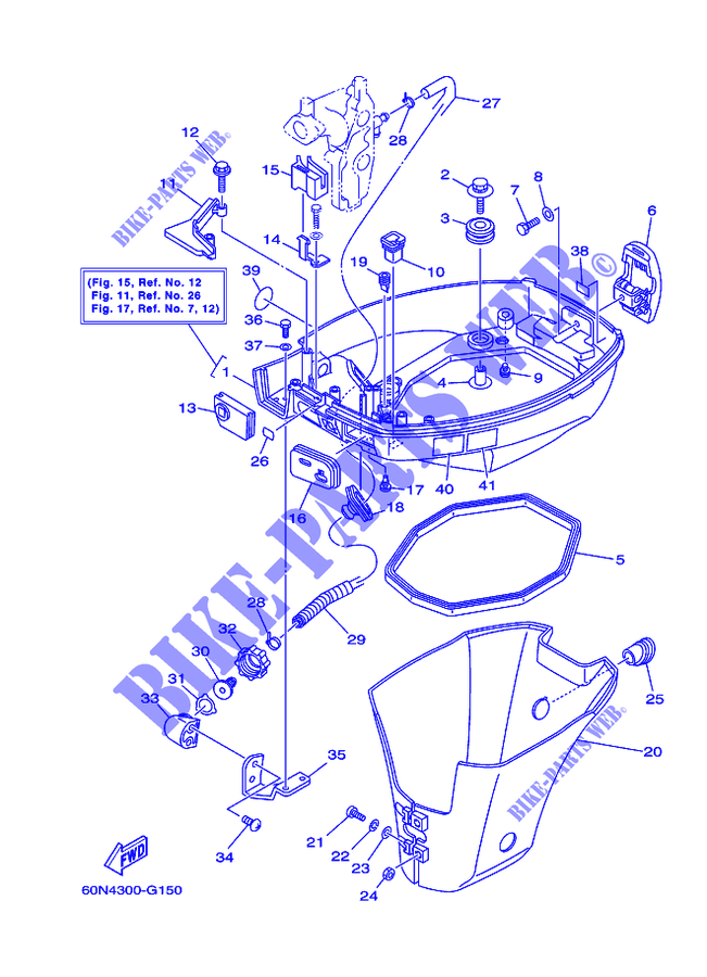 CAPOT INFERIEUR pour Yamaha F8C Manual Starter, Tiller Handle, Manual Tilt, Shaft 15