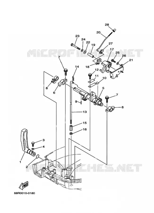 COMMANDE D'ACCELERATEUR Yamaha OUTBOARD ENGINES 8hp (5.9kW) 2004 F8  F8MSHC