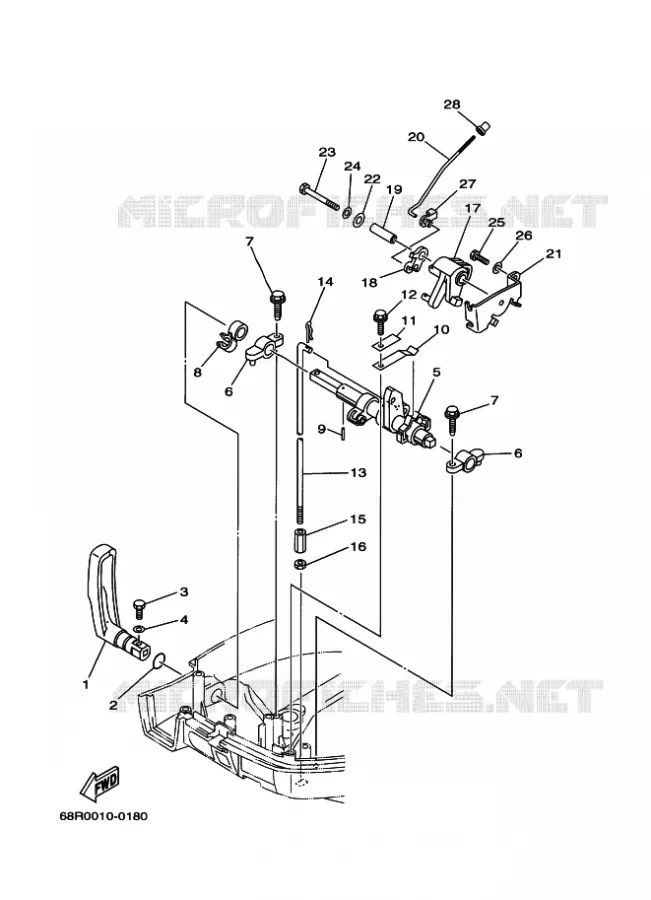 COMMANDE D'ACCELERATEUR Yamaha OUTBOARD ENGINES 8hp (5.9kW) 2001 F8  F8CWHL