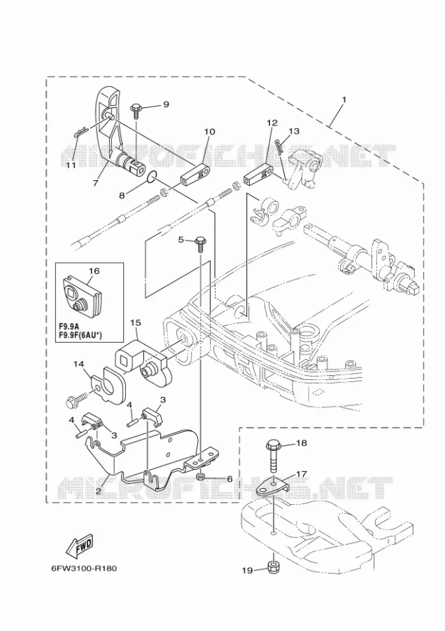 FIXATION BOITIER DE COMMANDE A DISTANCE Yamaha OUTBOARD ENGINES 8hp (5.9kW) 2017 F8  F8FMHS
