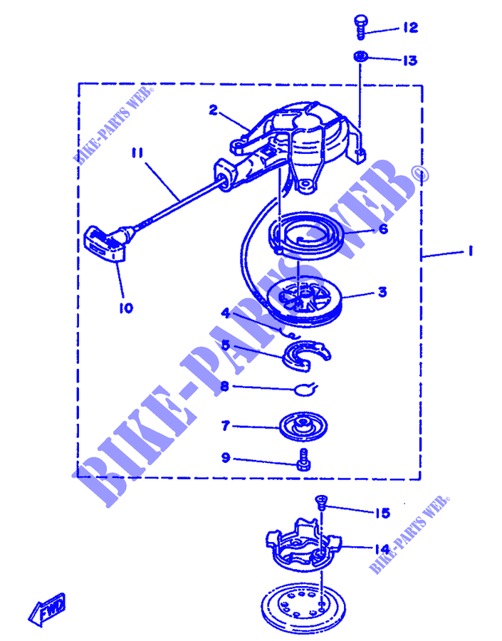 DEMARREUR pour Yamaha 2B 2 Stroke, Manual Starter, Tiller Handle, Manual Tilt de 1994