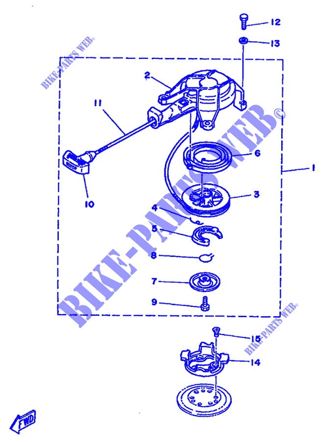 DEMARREUR pour Yamaha 2B Manual Starter, Tiller Handle, Manual Tilt de 1993