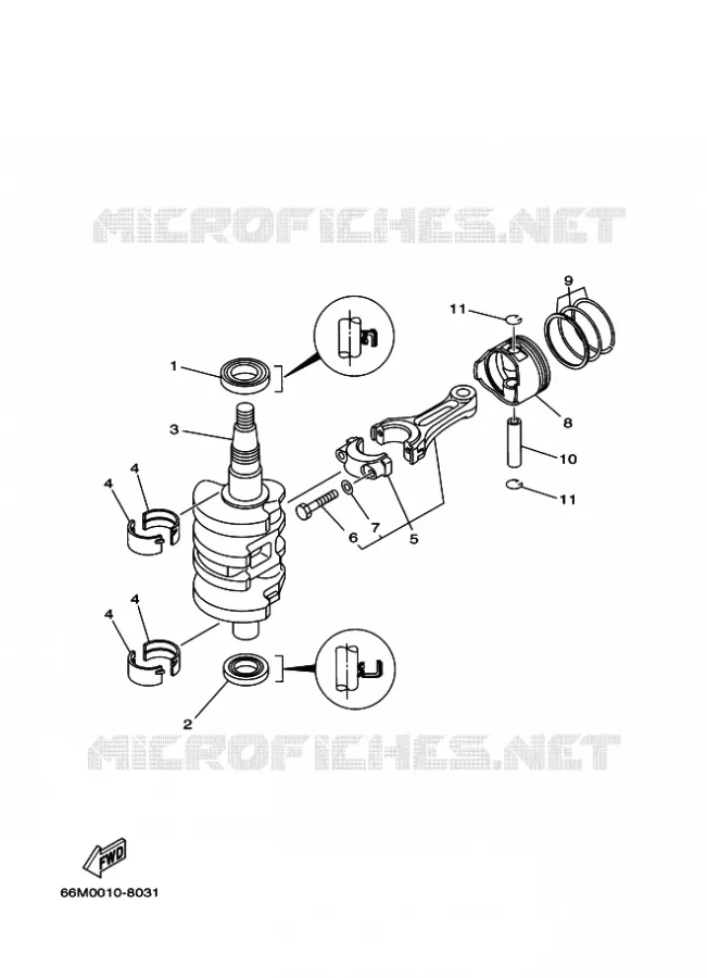 VILEBREQUIN / PISTON Yamaha OUTBOARD ENGINES 9.9hp (7.3kW) 2006 F9.9  F9.9CEL