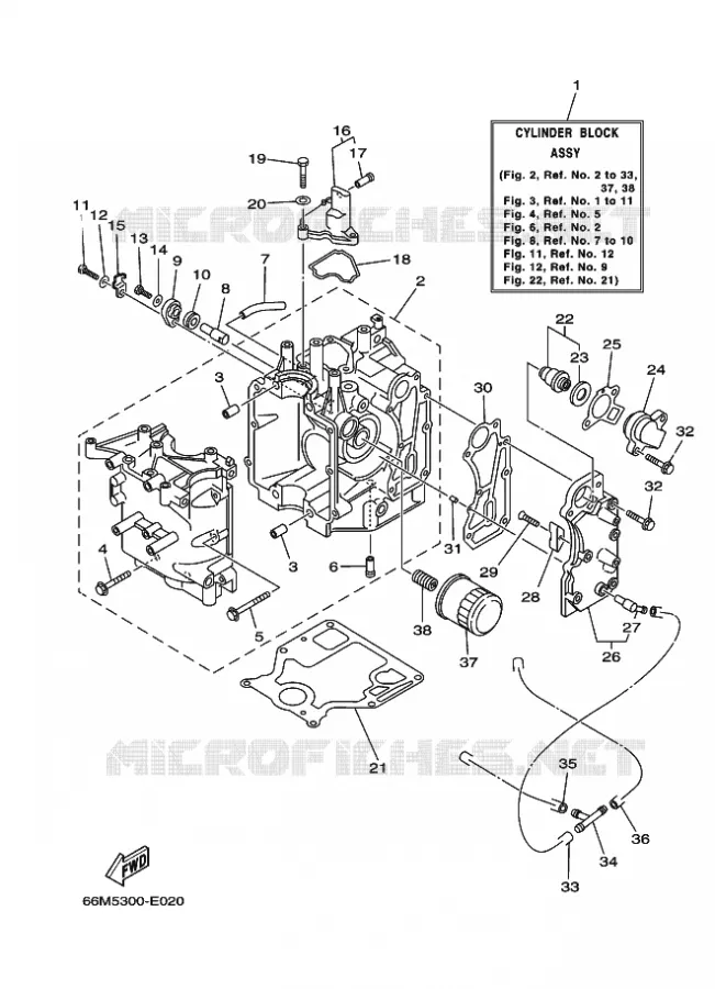 CYLINDRE / CARTER MOTEUR 1 Yamaha OUTBOARD ENGINES 9.9hp (7.3kW) 2006 F9.9  F9.9MLH2
