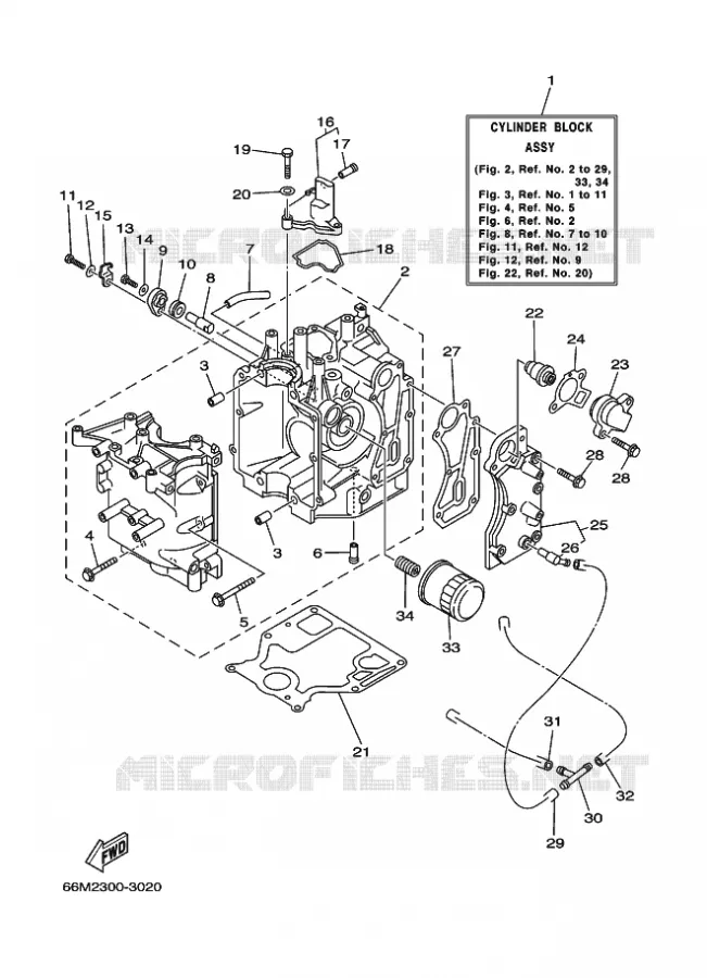 CYLINDRE / CARTER MOTEUR 1 Yamaha OUTBOARD ENGINES 9.9hp (7.3kW) 2003 F9.9  F9.9CMHL