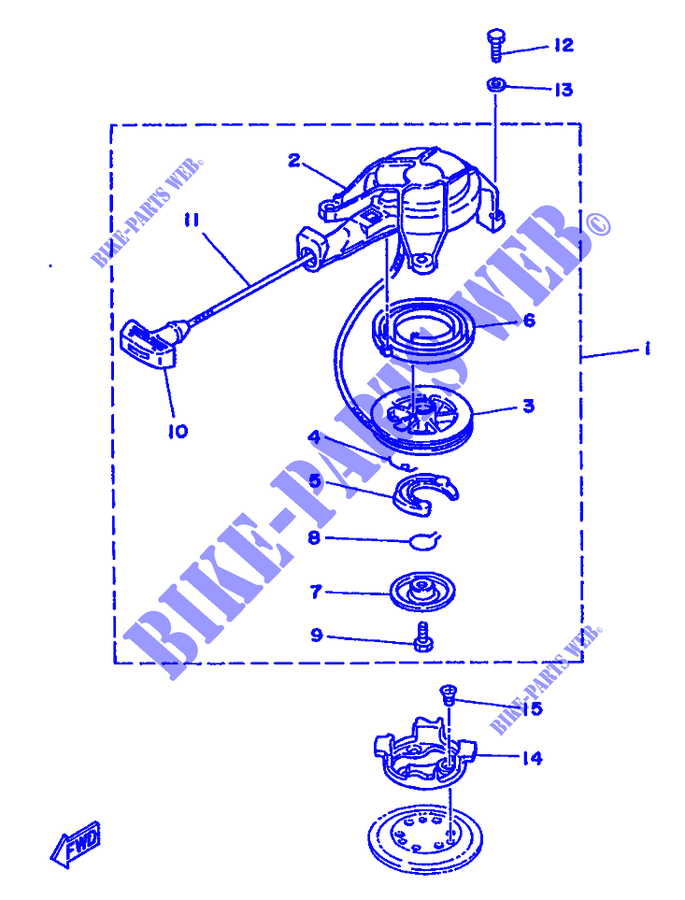 DEMARREUR pour Yamaha 2B Manual Starter, Tiller Handle, Manual Tilt de 1988